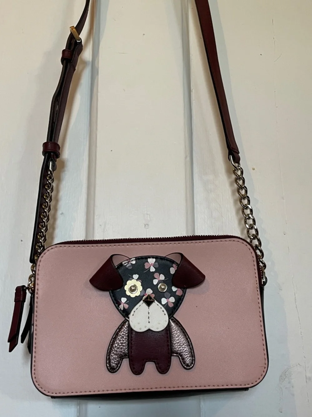 kate spade Floral Puppy Crossbody Bag with Burgundy Accents